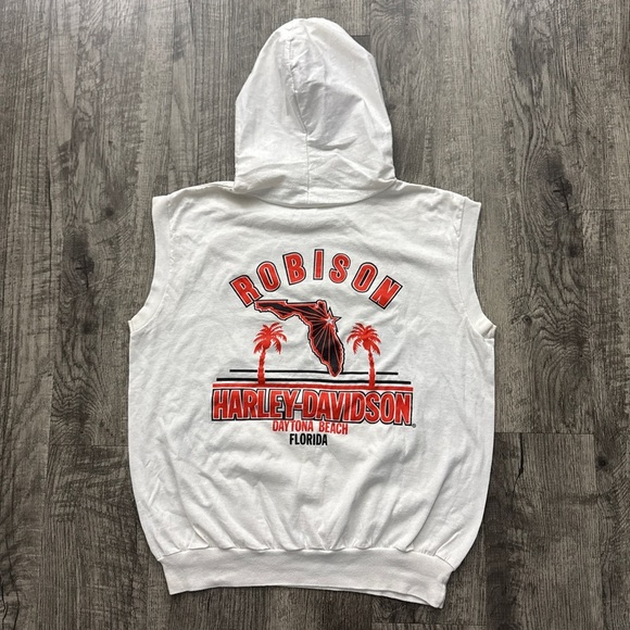 Vintage 80s Harley Davidson Eagle Floral Biker Short Sleeve Hoodie - Picture 2 of 7